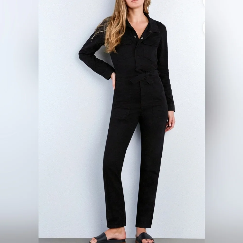 Wash Lab Womens Long Sleeve Black Hi-Bar Denim Jumpsuit Size Small - Picture 1 of 13